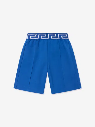 Versace Kids' Boys Embroidered Logo Shorts In Blue