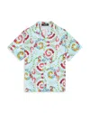 Versace Barocco Floral Print Short-sleeve Shirt In Pastel Blue