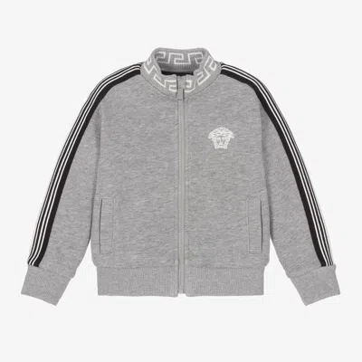 Versace Babies' Boys Grey Cotton Medusa Logo Zip-up Top In Gray