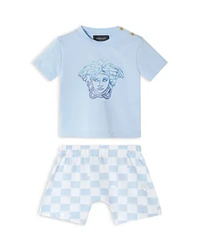 Versace Boys' Medusa Graphic Tee & Checker Shorts Set - Baby In Whale Blue