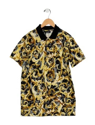 Pre-owned Versace Kids' Boys Pattern Printed Polo Shirt In Yellow