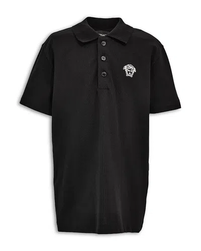 Versace Boys' Piquet Medusa Outline Logo Polo Shirt - Little Kid, Big Kid In Black