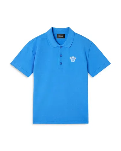 Versace Boys' Piquet Medusa Outline Logo Polo Shirt - Little Kid, Big Kid In Blue