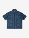 Versace Kids' Boys Navy Blue Silk Barocco Shirt