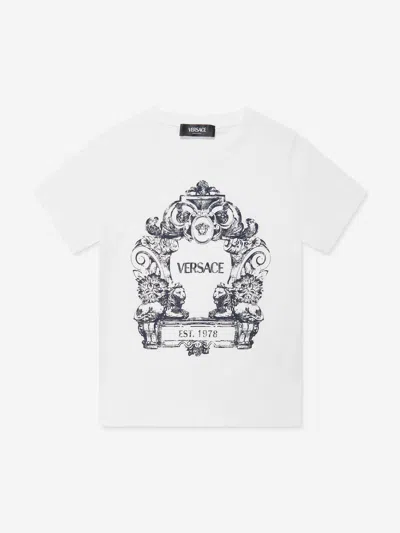 Versace Kids' Boys Stemma Logo T-shirt In White