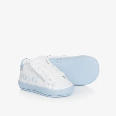 Versace Babies' Logo-print Leather Sneakers In Blue