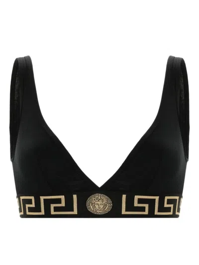 Versace Bra With Elastic Band Featuring The Greca Motif In Black