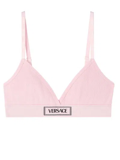 Versace Logo Patch Cotton Blend Pink Bra