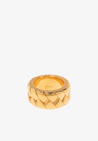Versace Braided Bind Brass Ring In Gold