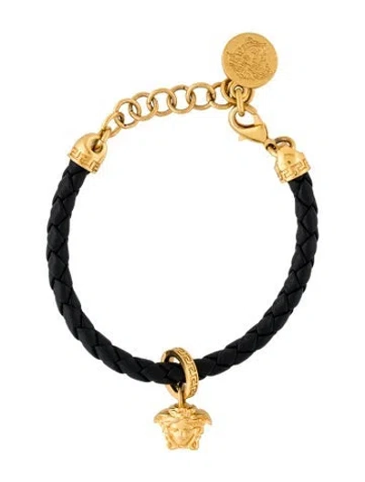 Pre-owned Versace Braided Leather Medusa Charm Bracelet, 7.75" In Multicolor