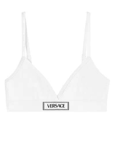 Versace Logo Ribbed Cotton Triangle Bra In Default Title