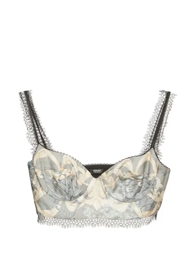Pre-owned Versace Bralette Laced Top In Gray