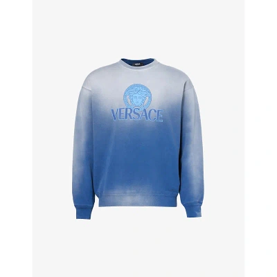 Versace Mens Royal Blue Brand-print Gradient-design Cotton-jersey Sweatshirt
