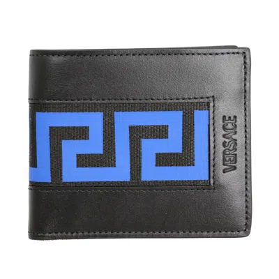 Pre-owned Versace Brand  La Greca Mens Black Leather Bifold Wallet 1012221 1a08626
