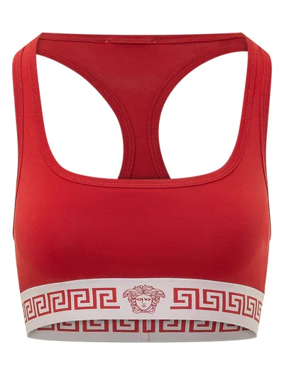 Versace Bra-style Organic Cotton T-shirt In Rosso/bianco