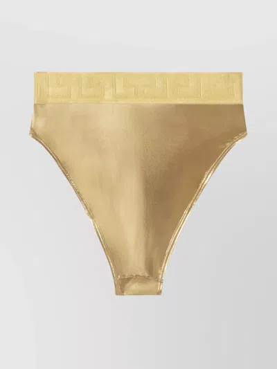 Versace Brazilian Brief High-waisted Metallic Bikini Bottoms In Yellow