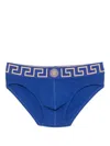 Versace Knit With Greek Braid Work In Blue