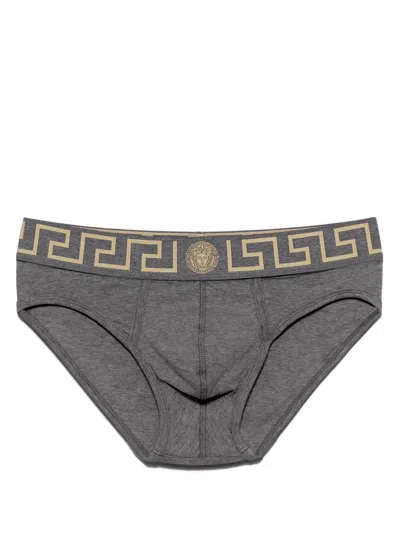 Versace Briefs With Greek Logo In Gray