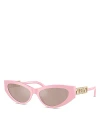 Versace Bright Greca Embellished Cat-eye Sunglasses In Pink/pink Mirrored Solid