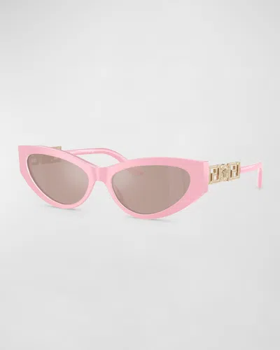 Versace Greca Strass Cat-eye Sunglasses In Silver Mirror
