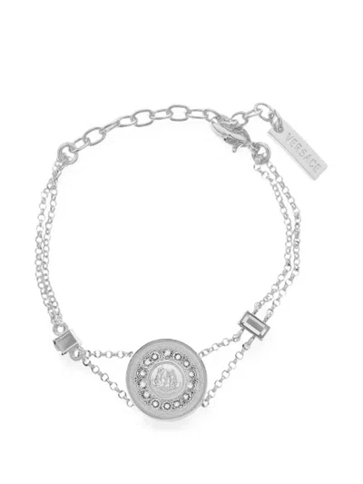 Versace Bright Medusa Embellished Bracelet In Silver