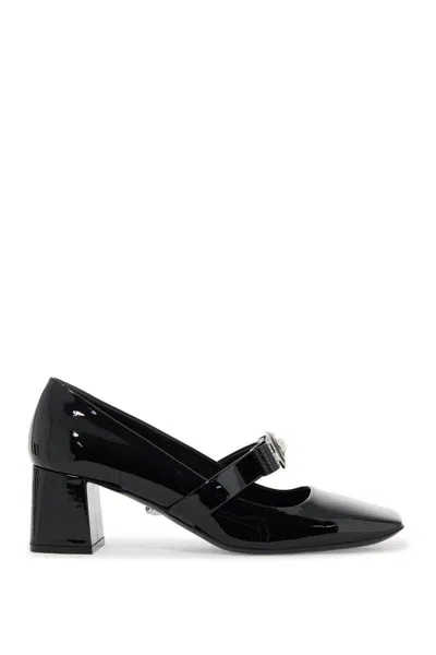 Versace Gianni Ribbon Embellished Patent-leather Pumps In Black