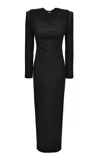 Versace Broad-shouldered Virgin-wool Maxi Dress In Black