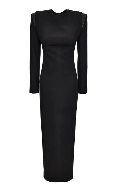 Versace Broad-shouldered Virgin-wool Maxi Dress In Black