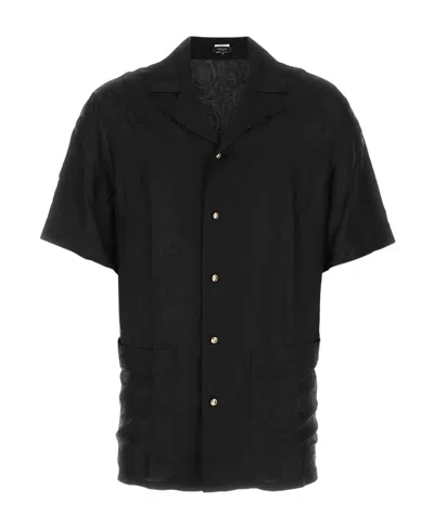Versace Brocade-effect Short-sleeve Shirt In Black