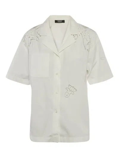 Pre-owned Versace Broderie-anglaise Short-sleeved Shirt In White