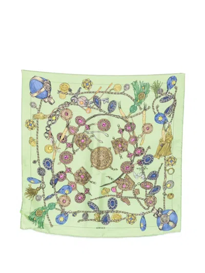 Versace Broken Jewels Silk Scarf In Green