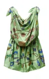 Versace Knotted Draped Printed Silk-twill Mini Dress In Multi