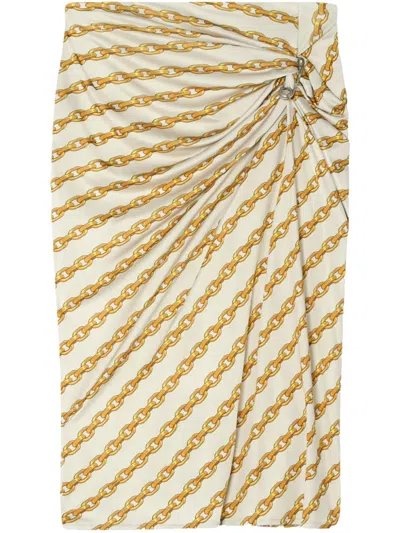 Versace Brooche Detailing Draped Skirt In Gold