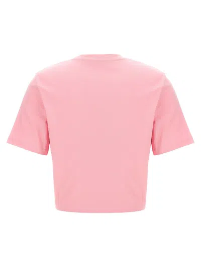 Versace Bropped T-shirt With Embroidered Logo Pin In Pink
