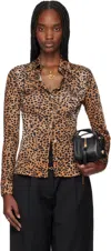 Versace Jacquard Button Up Top In 5n540-natural+black