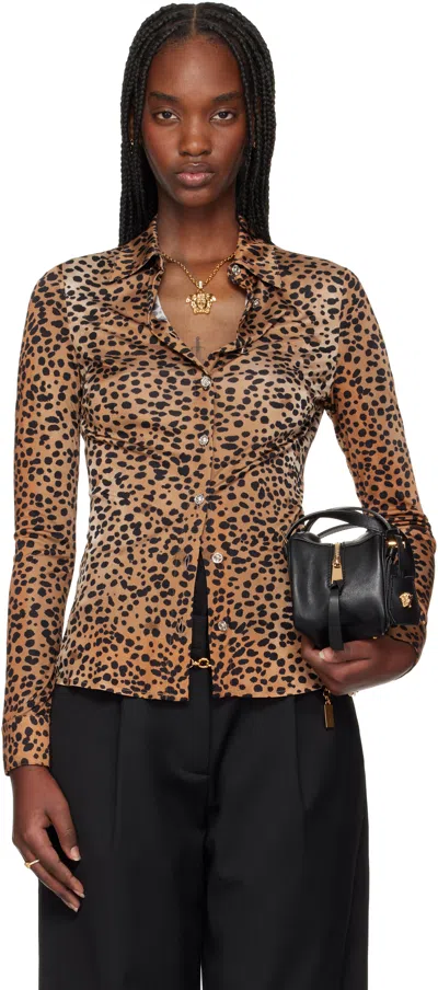 VERSACE BROWN & BLACK LEOPARD FITTED SHIRT