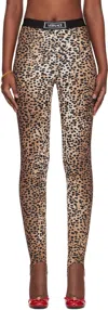 Versace Brown & Black Leopard Stirrup Leggings In 5n540-natural+black