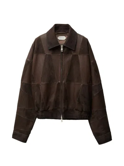 VERSACE BROWN BLOUSON LEATHER PATCHWORK CROPPED JACKET