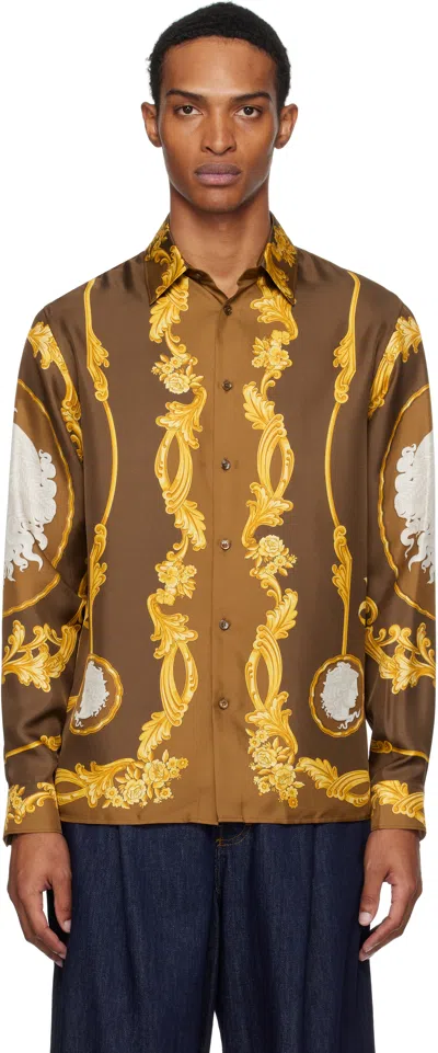 Versace Brown Cameo Silk Shirt