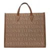 VERSACE VERSACE BROWN CANVAS AND LEATHER ALLOVER TOTE BAG