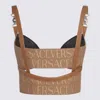 VERSACE VERSACE BROWN COTTON AND LEATHER TOP