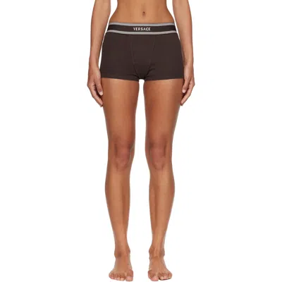 Versace Brown Cotton Rib Short Trunk Boxer Briefs