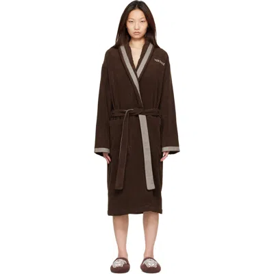 Versace Brown Cotton-terry Jacquard Bathrobe