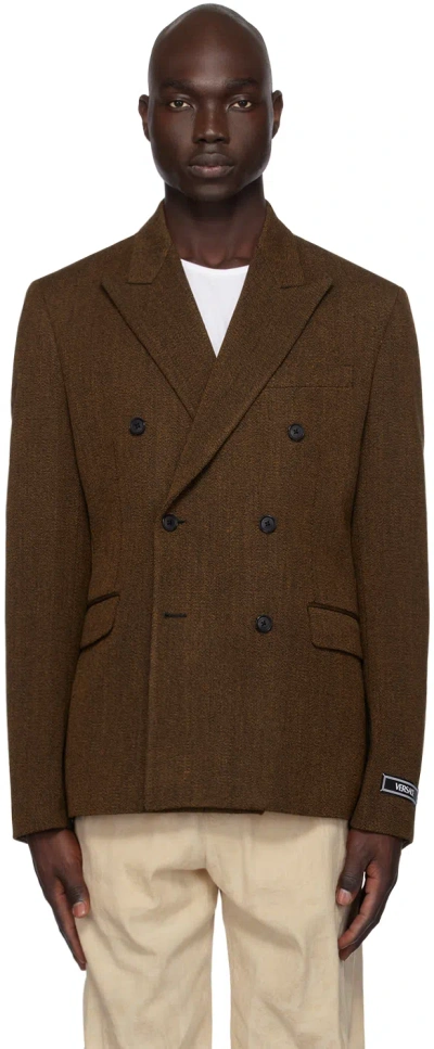 Versace Brown Double-breasted Blazer In 2b730