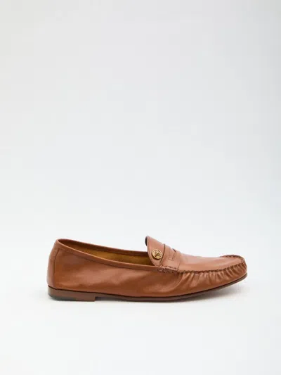 Versace Brown Guanto Loafers In Calf Leather In Multi