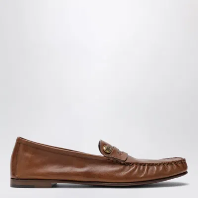 Versace Brown Guanto Loafers In Calf Leather In Multi