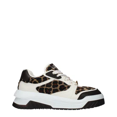 Versace Brown Horsehair Chunky Sneakers In Multi