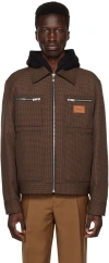 Versace Brown Houndstooth Jacket In 2b720 Black+toffee
