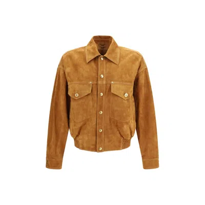 Versace Lamb Leather Button Jacket In Multi