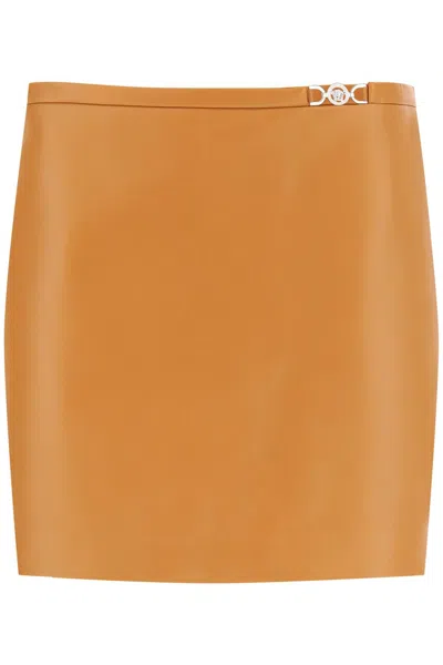 Versace Brown Leather Mini Skirt With Metal Embellishment For Women